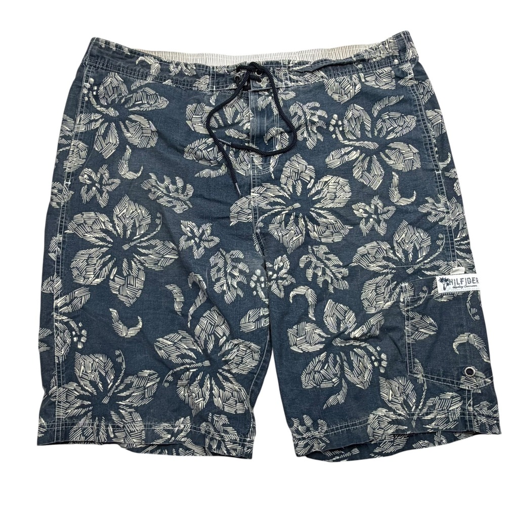 Tommy Hilfiger Swim Trunks Mens 42 Blue Floral Tropical Cargo Board Shorts